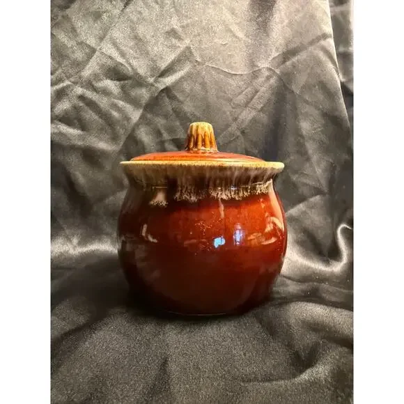 Vintage 60’s Hull Brown Drip Glaze sugar bowl with lid 5” - Picture 1 of 7